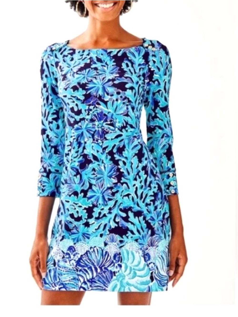 Lilly Pulitzer Navy Blue UPF 50 3/4 sleeve Sophie dress XS, 0, 2, boatneck